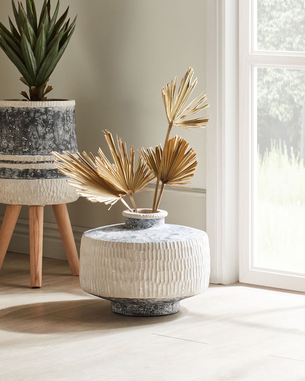 Vaso di fiori beige e grigio per esterni e interni Tradizionale Boho