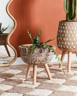 Vaso per piante Marrone chiaro Magnesio Base rotonda in legno massiccio Vaso per piante alte