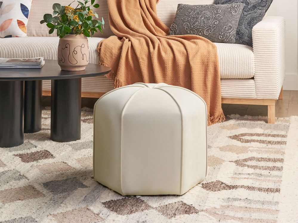 Pouf poggiapiedi moderno rotondo in velluto beige soggiorno camera da letto
