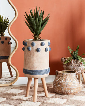 Vaso per piante Sabbia Beige Magnesio Base rotonda in legno massiccio Vaso per piante alte