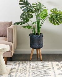 Vaso per piante Grigio grafite Magnesio Base rotonda in legno massiccio Vaso alto per piante