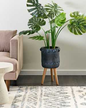 Vaso per piante Grigio grafite Magnesio Base rotonda in legno massiccio Vaso alto per piante