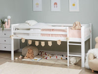 Letto singolo alto per bambini in legno di caucciù con rete a doghe in legno bianco 90 x 200 cm cameretta