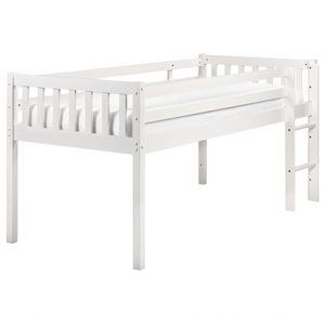 Letto singolo alto per bambini in legno di caucciù con rete a doghe in legno bianco 90 x 200 cm cameretta