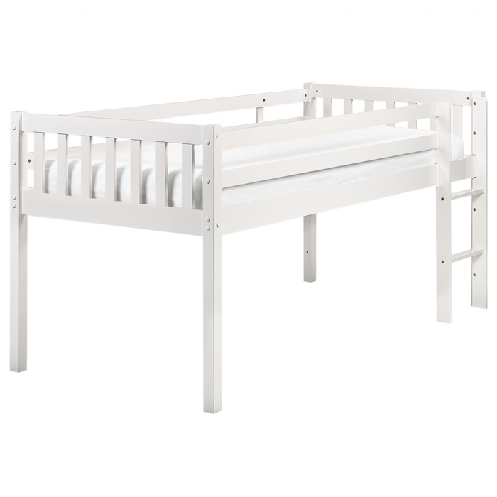 Letto singolo alto per bambini in legno di caucciù con rete a doghe in legno bianco 90 x 200 cm cameretta