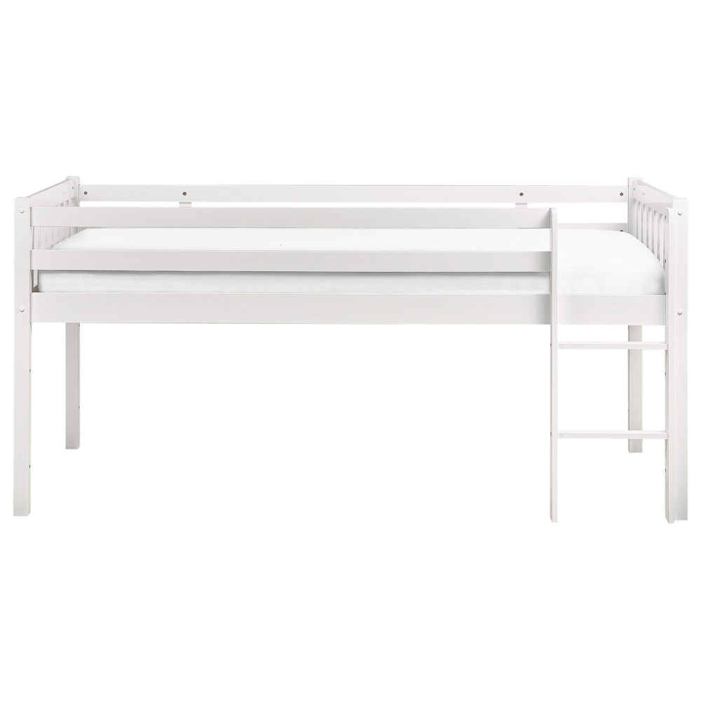 Letto singolo alto per bambini in legno di caucciù con rete a doghe in legno bianco 90 x 200 cm cameretta