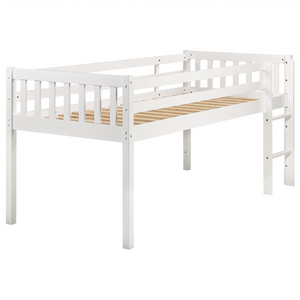 Letto singolo alto per bambini in legno di caucciù con rete a doghe in legno bianco 90 x 200 cm cameretta