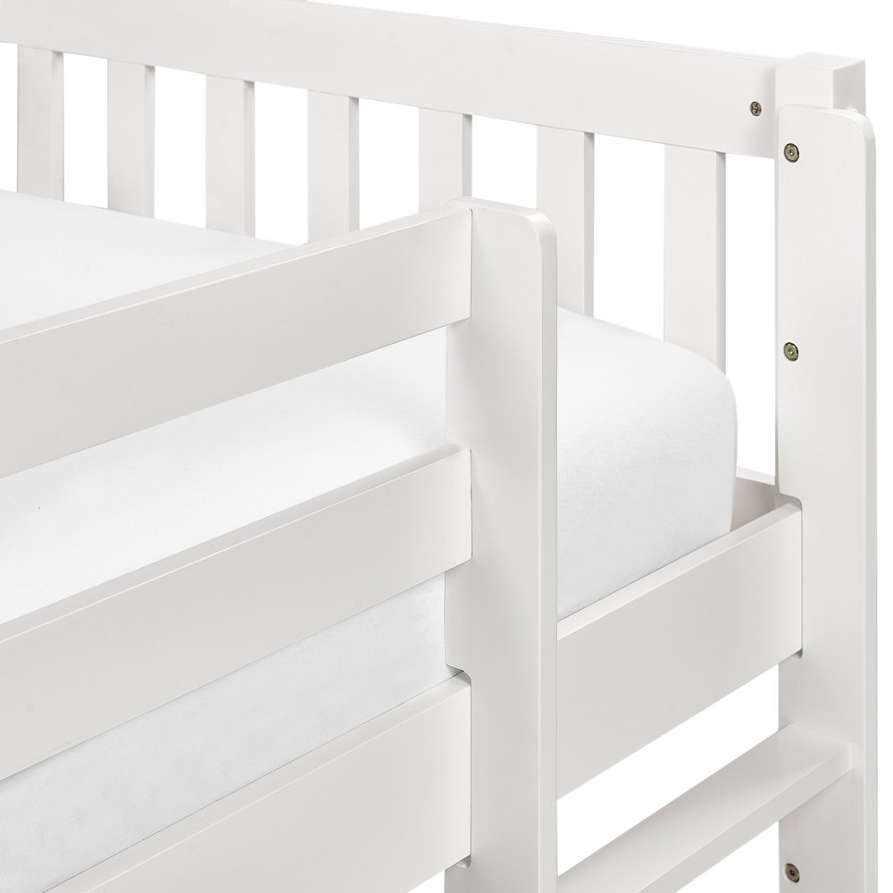 Letto singolo alto per bambini in legno di caucciù con rete a doghe in legno bianco 90 x 200 cm cameretta