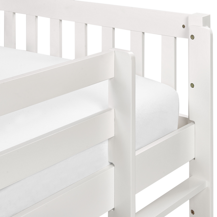 Letto singolo alto per bambini in legno di caucciù con rete a doghe in legno bianco 90 x 200 cm cameretta