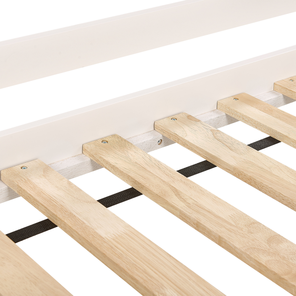 Letto singolo alto per bambini in legno di caucciù con rete a doghe in legno bianco 90 x 200 cm cameretta