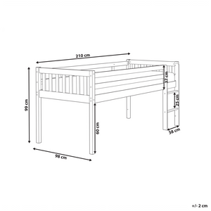 Letto singolo alto per bambini in legno di caucciù con rete a doghe in legno bianco 90 x 200 cm cameretta