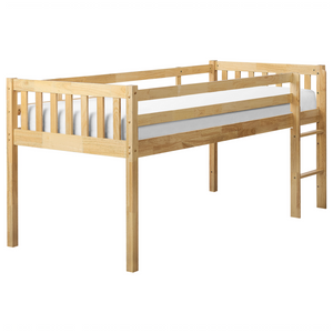Letto singolo alto per bambini in legno di caucciù con rete a doghe in legno chiaro 90 x 200 cm cameretta