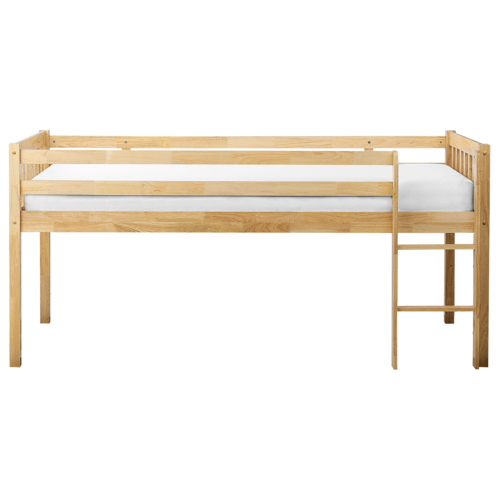 Letto singolo alto per bambini in legno di caucciù con rete a doghe in legno chiaro 90 x 200 cm cameretta