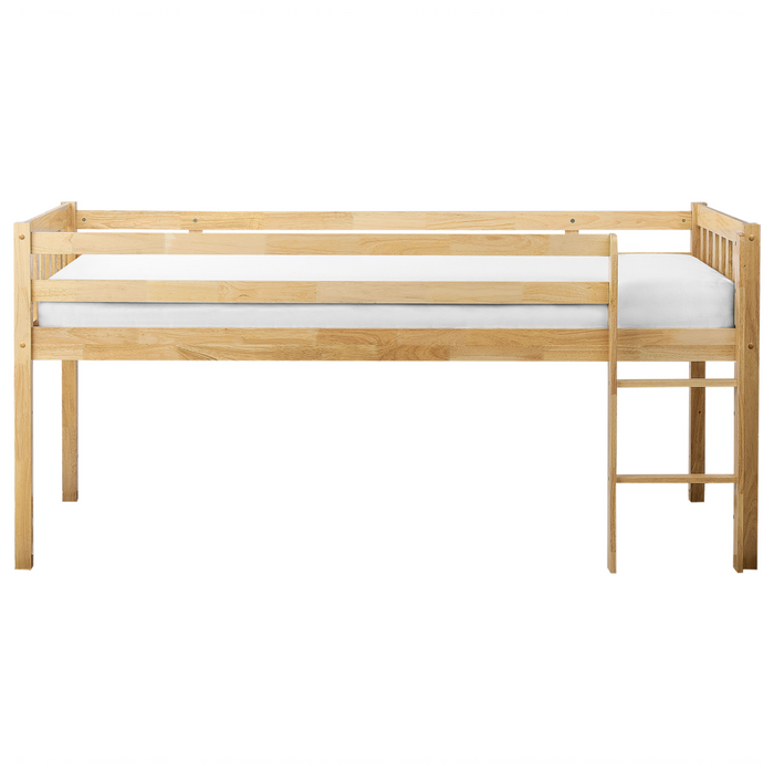 Letto singolo alto per bambini in legno di caucciù con rete a doghe in legno chiaro 90 x 200 cm cameretta