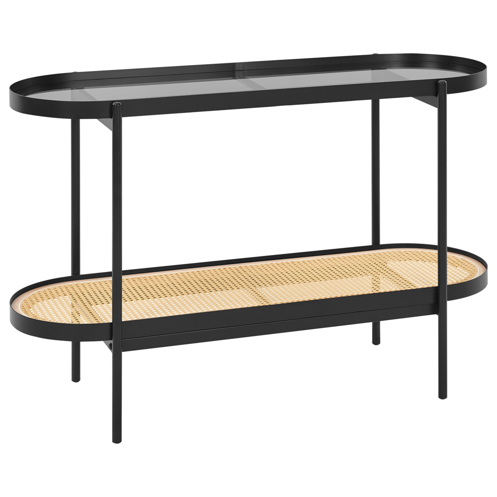 Tavolo consolle con piano in vetro  1 ripiano con intreccio viennese legno chiaro stile moderno