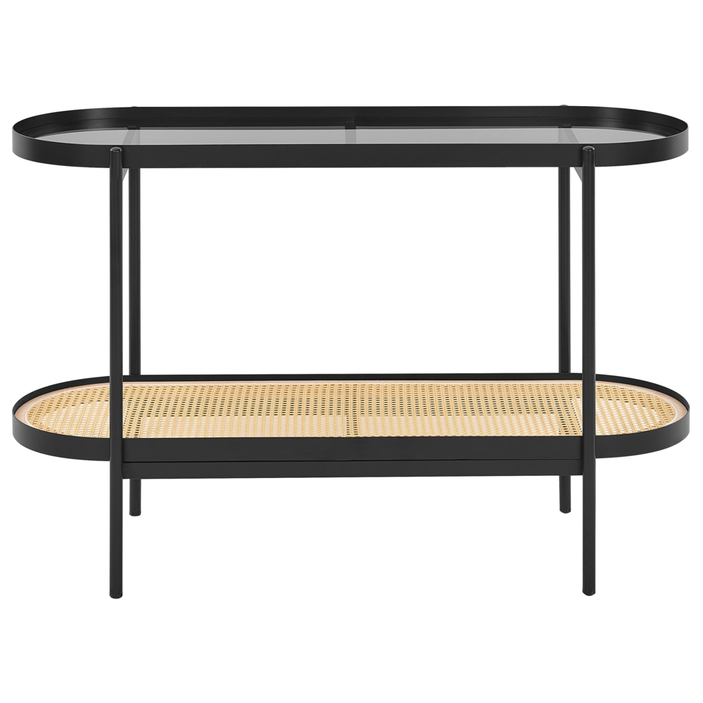 Tavolo consolle con piano in vetro  1 ripiano con intreccio viennese legno chiaro stile moderno