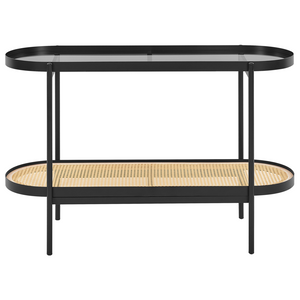 Tavolo consolle con piano in vetro  1 ripiano con intreccio viennese legno chiaro stile moderno