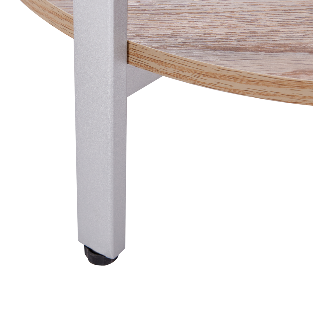 Tavolino moderno piano in vetro temperato con 1 ripiano legno chiaro e argento stile moderno