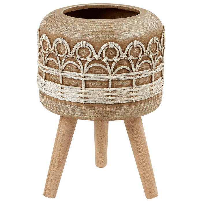 Supporto per piante Marrone chiaro Magnesio Base rotonda in legno massiccio Vaso per piante alte