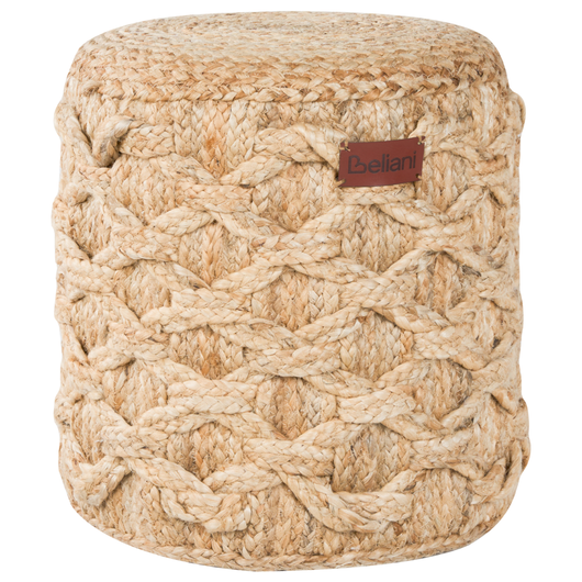 Pouf Beige Iuta imbottitura in EPS  Ottomano Rotondo Poggiapiedi Soggiorno Stile Boho