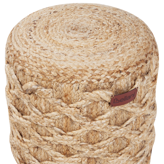 Pouf Beige Iuta imbottitura in EPS  Ottomano Rotondo Poggiapiedi Soggiorno Stile Boho