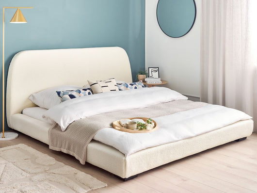 Letto ad acqua Beige Poliestere Boucle Tessuto Imbottito 180 x 200 cm EU King Size Design Classico Tradizionale