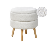 Sgabello Boucle bianco con gambe in legno imbottite Stile moderno