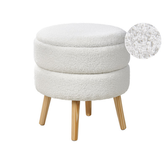 Sgabello Boucle bianco con gambe in legno imbottite Stile moderno