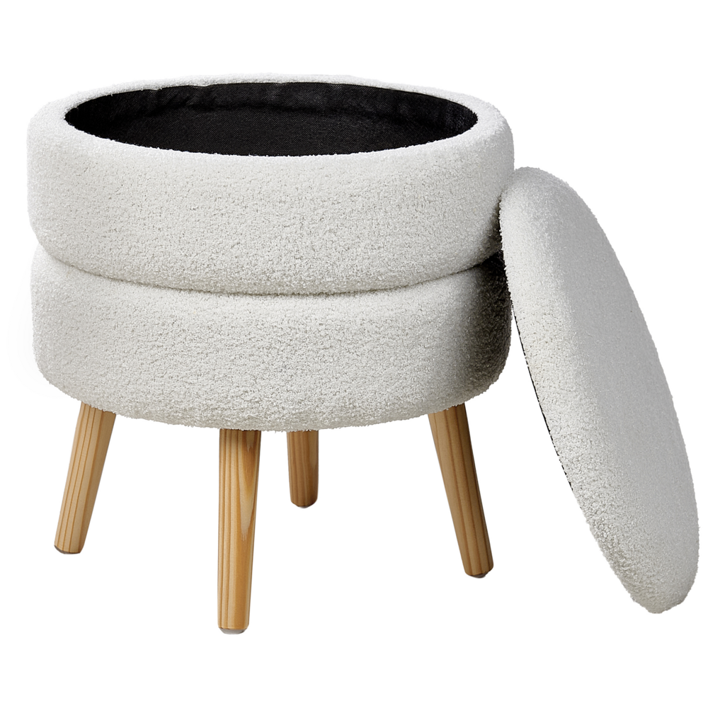 Sgabello Boucle bianco con gambe in legno imbottite Stile moderno