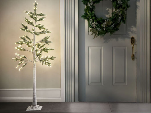 Albero di Natale Artificiale Bianco PE 180 cm Pre-Illuminato Luci LED Outdoor & Indoor Innevato Stile Scandinavo