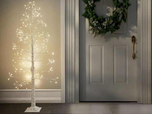 Albero di Natale Artificiale Bianco PE 180 cm Pre-Illuminato con luci LED per esterni e interni Stile Scandinavo