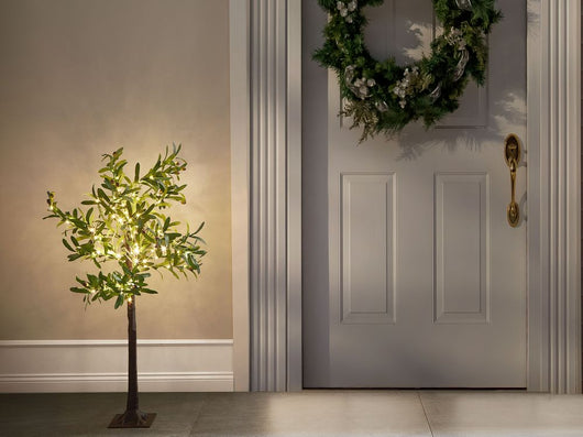 Albero di Natale artificiale in PVC verde da 120 cm con luci LED per esterni e interni in stile scandinavo