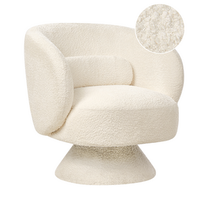 Poltrona girevole Seduta in bouclè bianco sporco Gambe in metallo stile retrò