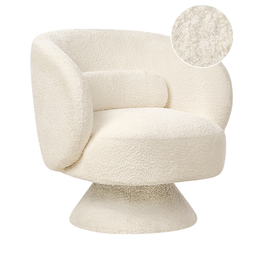 Poltrona girevole Seduta in bouclè bianco sporco Gambe in metallo stile retrò