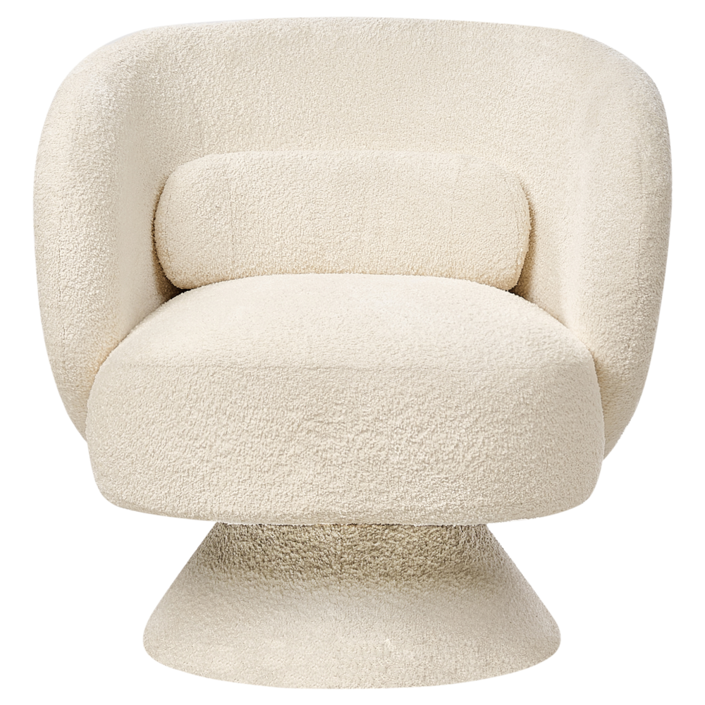 Poltrona girevole Seduta in bouclè bianco sporco Gambe in metallo stile retrò