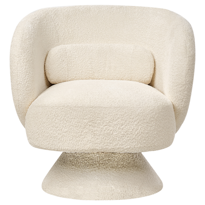 Poltrona girevole Seduta in bouclè bianco sporco Gambe in metallo stile retrò