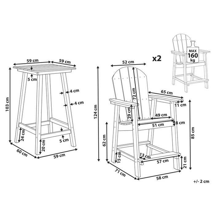Set da giardino Bistro Bar Tavolo e sedie alte grigio scuro Stile industriale per esterni