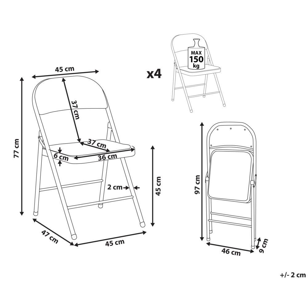 Set 4 Sedie Pieghevoli in Metallo Grigio Chiaro e bianco sedile e schienale imbottiti