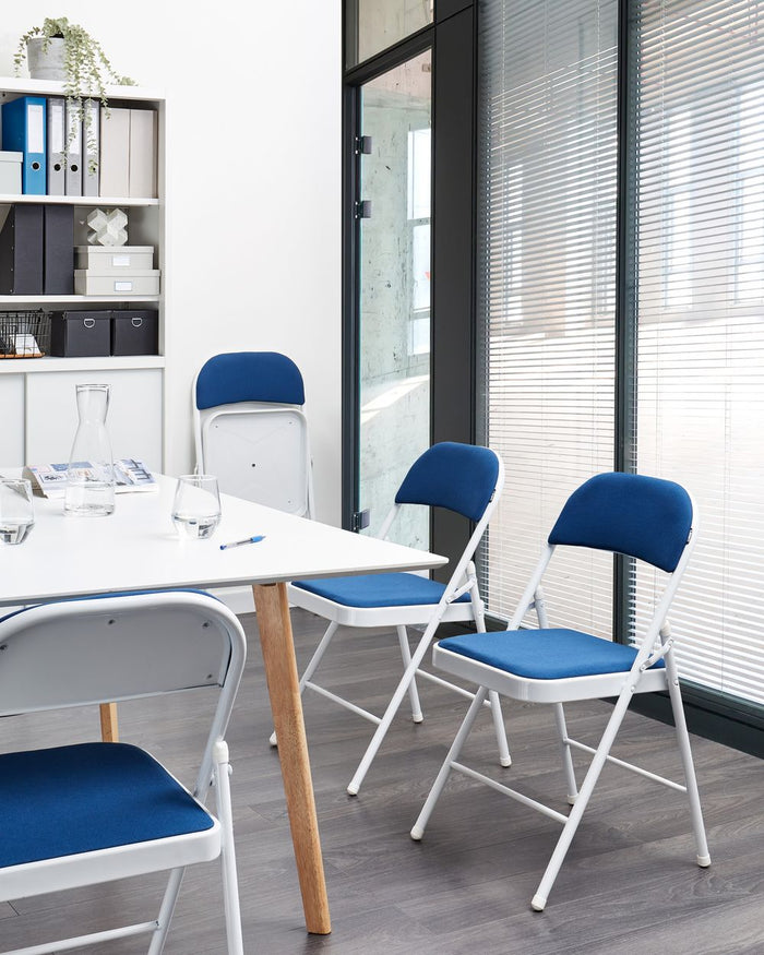 Set 4 Sedie Pieghevoli in Metallo blu e bianco sedile e schienale imbottiti