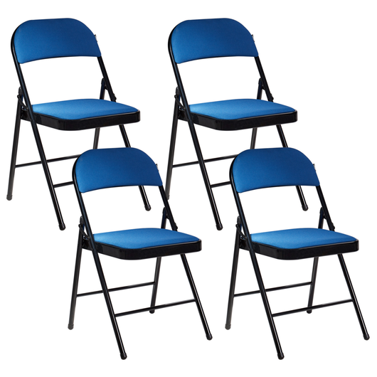 Set 4 Sedie Pieghevoli in Metallo blu e nero sedile e schienale imbottiti