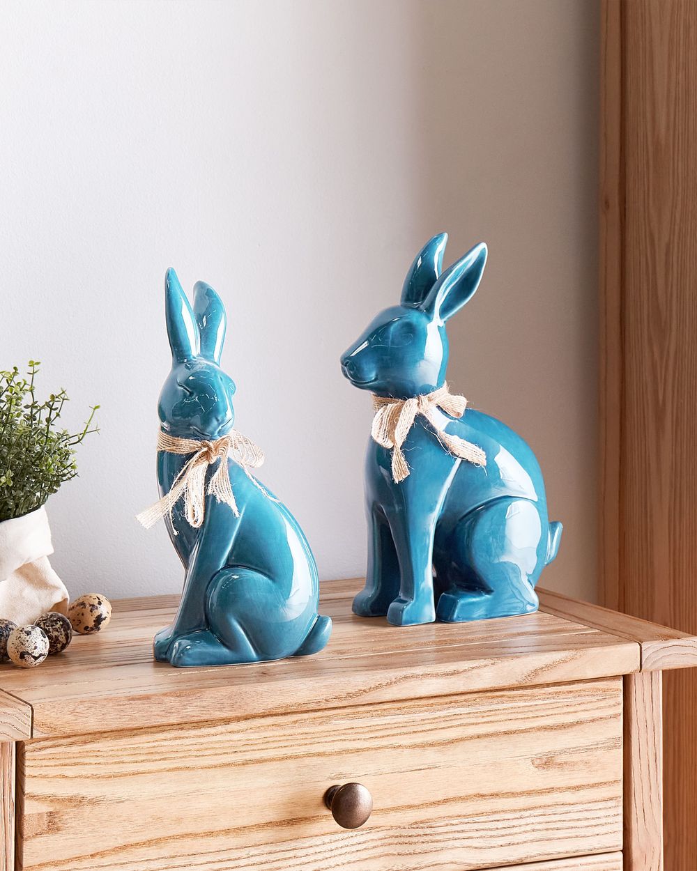Figura decorativa in ceramica blu Dolomite 27 cm Statuetta Coniglio Pasqua Decorazione Soggiorno