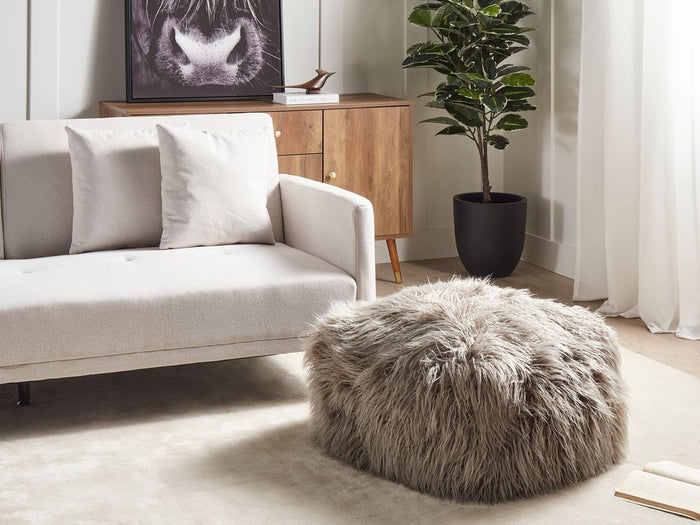 Moderno Pouf Intrecciato da Salotto 50 x 30 cm Motivo Pelle sintetica Grigio