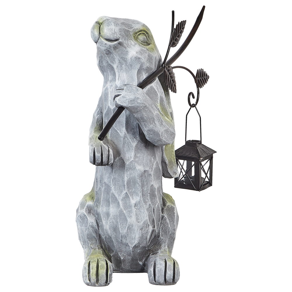 Statuetta decorativa Grigio MgO 37 cm Pezzo d'accento Coniglietto di Pasqua Decorazione per interni esterni Soggiorno