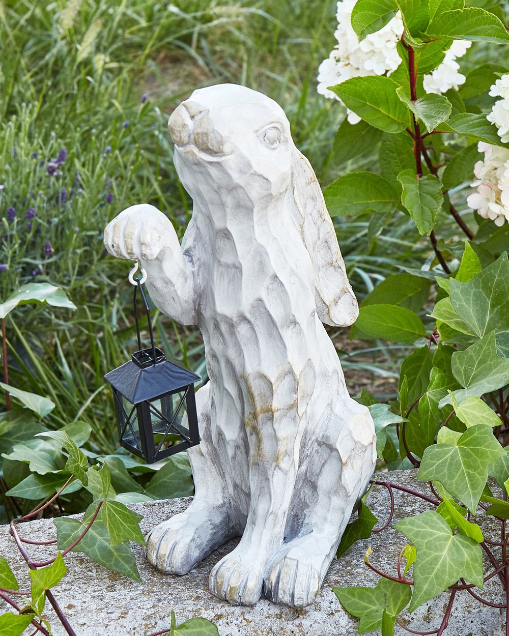 Statuetta decorativa Bianca MgO 37 cm Coniglietto di Pasqua Decorazione per interni esterni Soggiorno