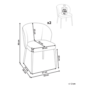 Set di 2 Sedie da Pranzo in Tessuto bianco e nero eleganti design moderno