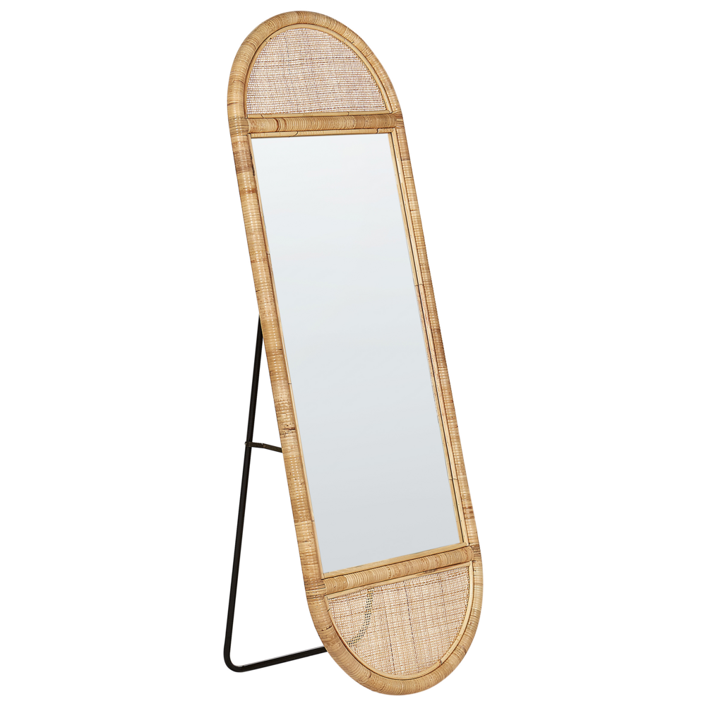 Specchio da terra in rattan naturale 150x50 cm stile boho salotto camera da letto