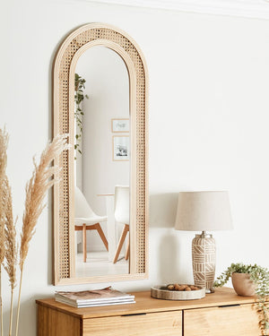 Specchio da parete ad arco in rattan naturale 120x50 cm soggiorno camera da letto