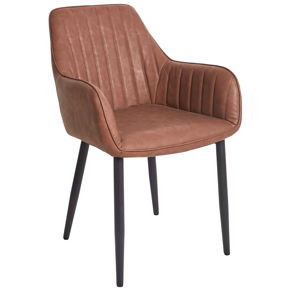 Set di 2 sedie da pranzo Braccioli in ecopelle marrone Gambe in metallo nero Rustico tradizionale