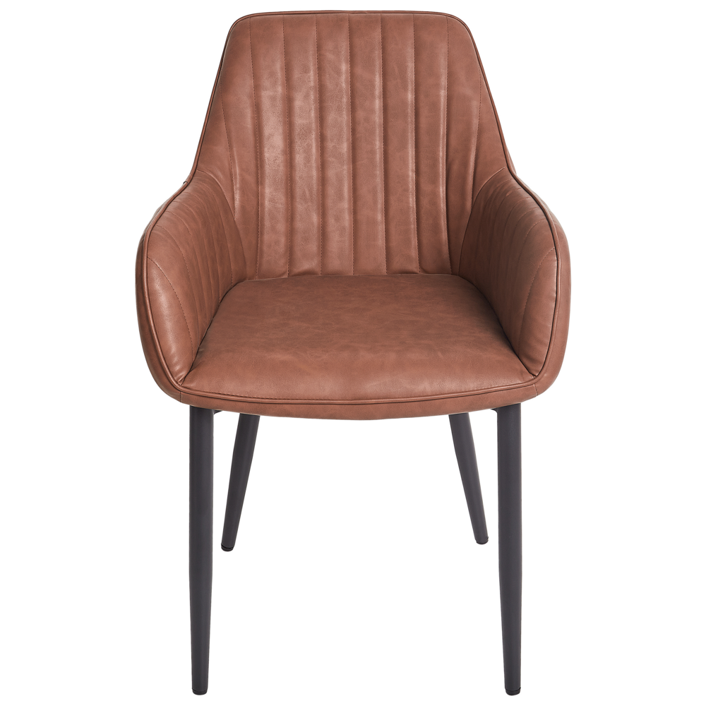 Set di 2 sedie da pranzo Braccioli in ecopelle marrone Gambe in metallo nero Rustico tradizionale