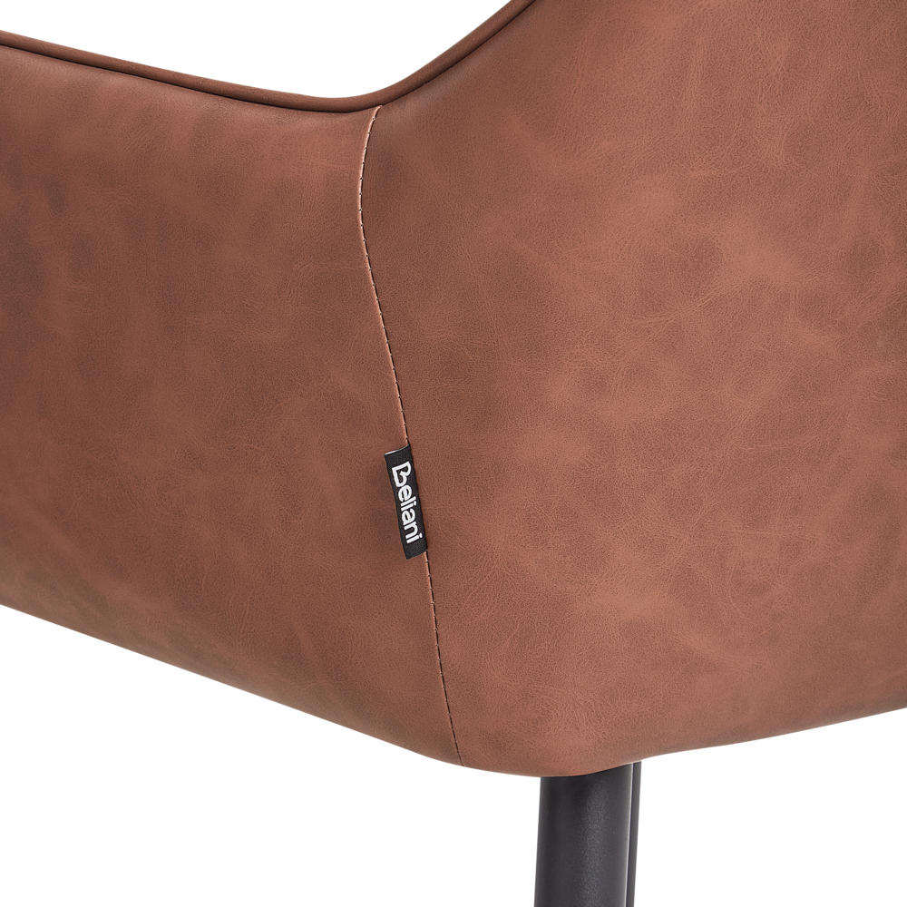 Set di 2 sedie da pranzo Braccioli in ecopelle marrone Gambe in metallo nero Rustico tradizionale